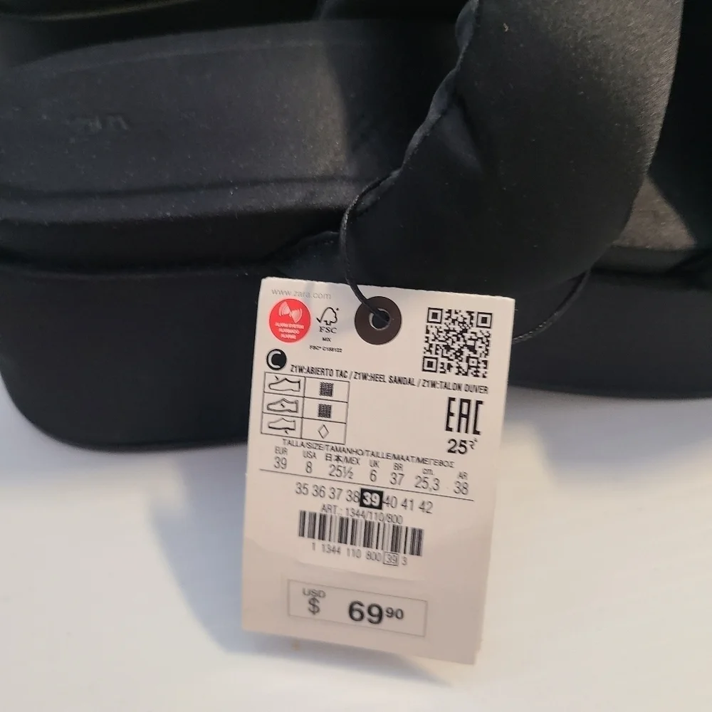 ZARA PADDED STRAP FLATFORM SANDALS BLACK SIZE 8 | 1344/110 - Picture 6 of 14